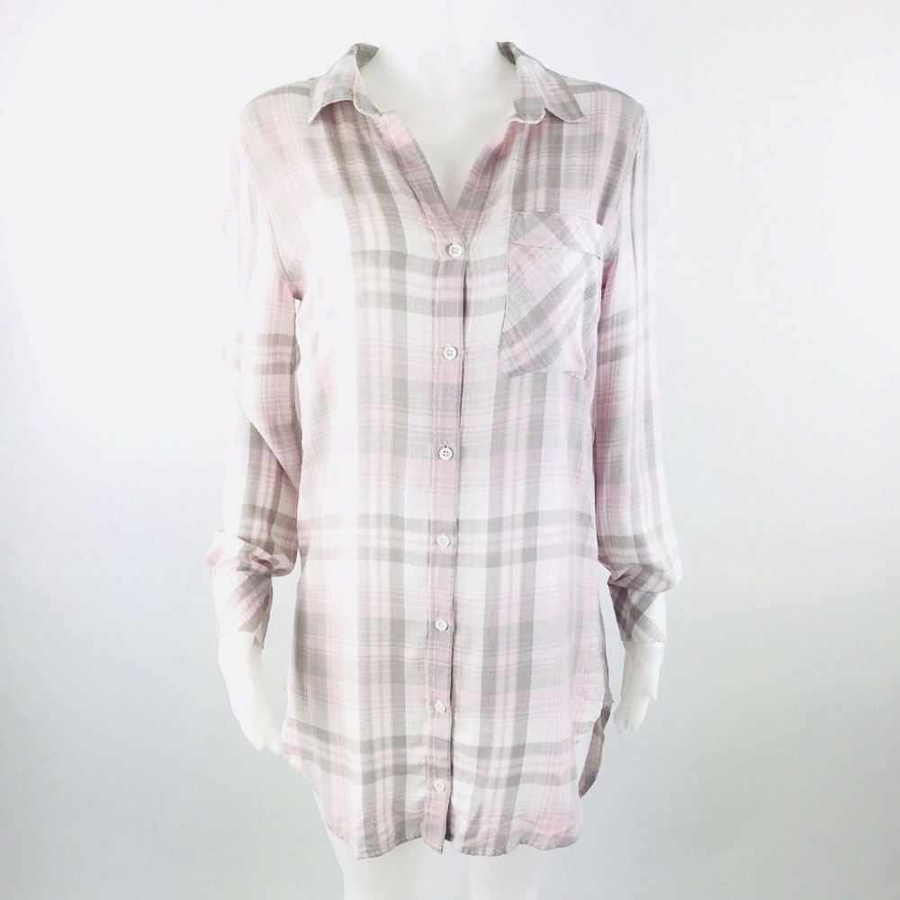 Cloth & Stone Anthropologie Pink Grey Plaid Tunic - Picture 1 of 7